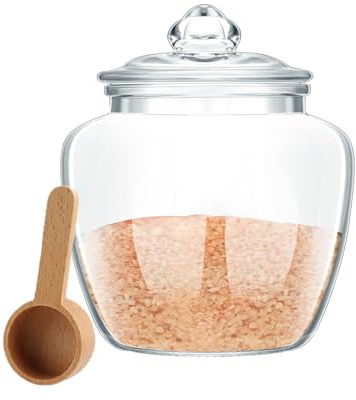 Gzsekken Bath Salt Container with Scoop Glass Storage Jar for Bathroom,Bomb Salt Container with Bamboo Lid (Medium_1.2L)