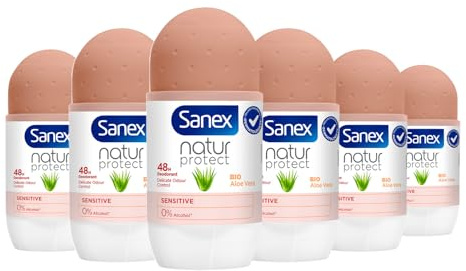SANEX - Déodorant bille Natur Protect Aloe Vera Bio Peaux Sensibles 48 h 50ml - protège contre les odeurs pendant 48 heures - testé sous contrôle dermatologique - ne contient pas d’alcool*