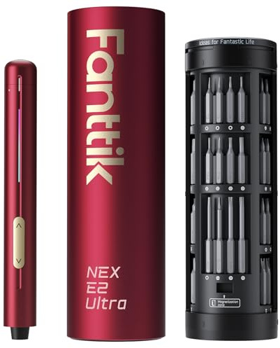 Fanttik E2 Ultra Mini Electric Screwdriver, Cordless Screwdriver, Max 0.6N.m, 50 Magnetic Bits, 5/32'' Hex, Magnetic Storage, Repair Tool for Electronics, Camera, Laptop, and PC Build (Red)