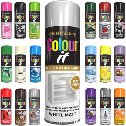 Spray Paint Matt White Finish Aerosol 250ml can - Quick Dry, All Purpose Spray Paint for Interior and Exterior Ideal for Wood, Metal, Plastic, Indoor & Outdoor Use