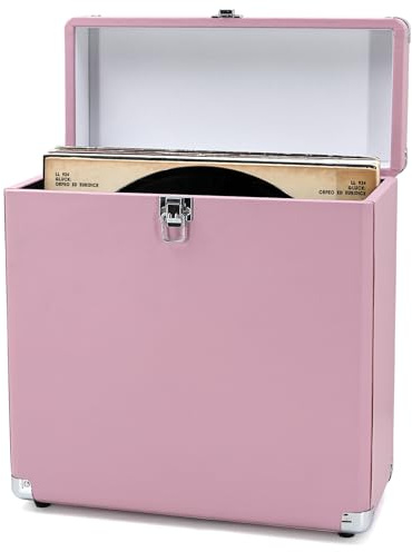 LP&No.1 Vintage Vinyl Record Storage Case,Portable Records Carrying Box, PINK