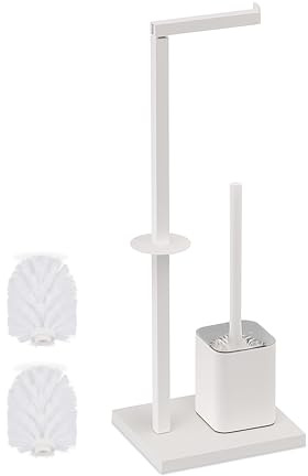 Juego de baño Relaxdays, HBT: 67,5 x 20 x 15,5 cm, Metal, Soporte de Papel higiénico, escobilla, Blanco