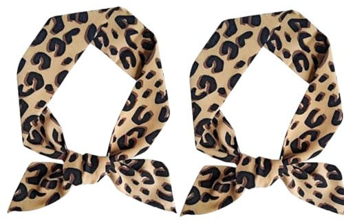 Myuiao 2Pcs Brown Leopard Neck Tie Chic Skinny Scarf Hairband Stylish Purse Silk Feeling Scarf for Women, Women's Fashion Scarves and Leopard Wraps