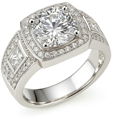 Stfery Quadratischer Siegelring Platin Damen, Trauringe mit Moissanit Echtgold Schmuck Gr.57 (18.1)