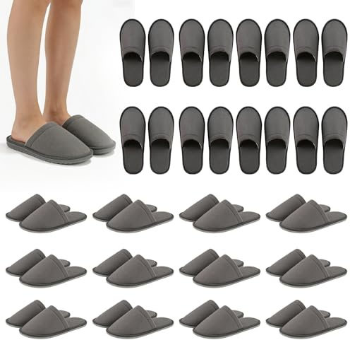 GOEDCH 20 par spa tofflor: 6 mm grå frotté lammskinn, hotelltofflor, halkskydd, gästtofflor, frottétofflor, för hotell och hem