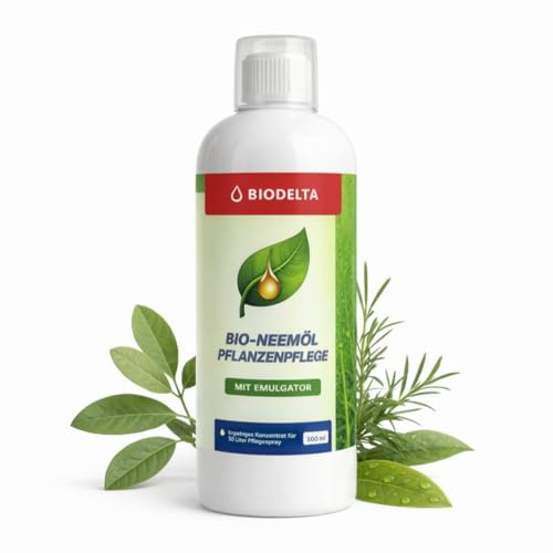 BIODELTA Neemöl 500 ml Konzentrat - kaltgepresstes Niemöl für Pflanzen | Kaltgepresstes Neemöl zur Pflanzenpflege - mit Azadirachta Indica - als Konzentrat und gebrauchsfertig in der Sprühflasche