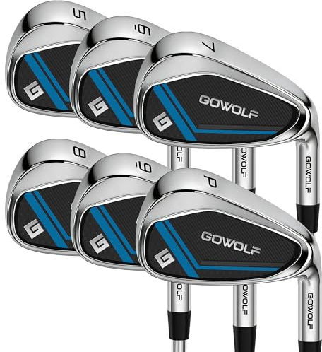 Gowolf Golf Iron Set (5, 6, 7, 8, 9, Pitching Wedge) for Men Right Hand, Golf Club Irons Premium 95g Steel Shaft with Deep Grooves for Extreme Forgiveness, Accuracy & Max Distance, Great Golf Gifts
