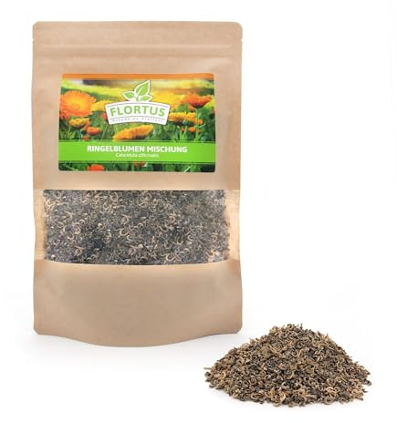 FLORTUS Ringelblume Mischung | Ringelblumen Samen 250 g Doypack | Bienenfreundliche Blumensamen | Samen Ringelblume für Calendula Bienenweide | Essbare Blüten | Saatgut für Ringelblumen Pflanze