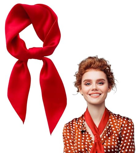 Red Scarf, 1Pcs Red Neckerchief Scarf for Women, Women Chiffon Head Scarfs Costume Bandana, Chiffon Fabric Vintage Handkerchief Ribbon Scarfs