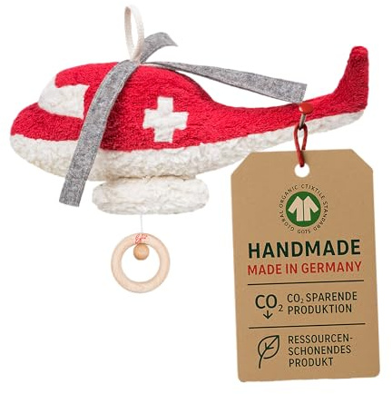 Efie Bio-Spieluhr Hubschrauber – 100 % Baumwolle (kbA) – handgefertigt in Deutschland – nachhaltiges Babyspielzeug - Melodie Brahms (Guten Abend, gute Nacht)