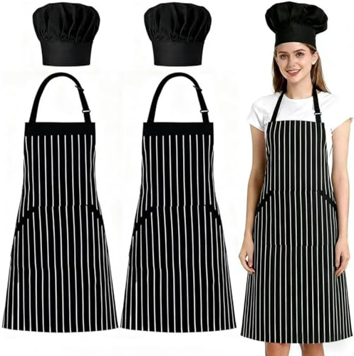 Kochschürze und Kochmütze mit Tasche Lange Schürze für Damen und Herren