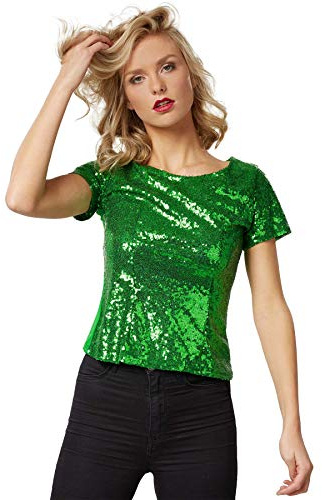 dressforfun Pailletten Top Damen, Glitzer Oberteile Damen, Pailletten Oberteil Damen, Disco Kostüm Damen, sexy Faschingskostüme, Party Oberteil Damen, Party Top, Galaxy Kostüm Damen