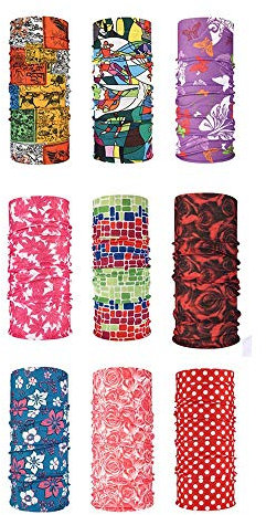Kanpola 9Pcs Bedruckte Multifunktionstuch Gesichtsmaske Atmungsaktiv Schlauchtuch Damen Herren Outdoor Schlauchschal für Wandern Motorrad Fahrrad Face Shield Funktions Tüch Bandana