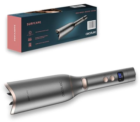 Cecotec Lockenstab Bamba SurfCare 850 Magic Waves Vision. Digitalmotor, Keramikumhüllung des Zylinders, einstellbare Temperatur und Zeit, LCD-Bildschirm (850 Magic Waves Vision)