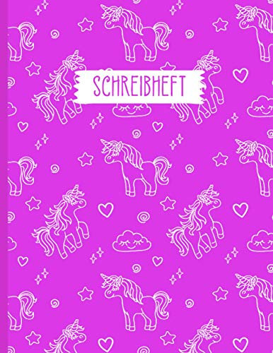 SCHREIBHEFT DIN A4 mit Linien für die 1. und 2. Klasse | 100 Seiten zum Üben | Motiv Einhorn: Das große Schulheft für Mädchen zum Üben der Schreibschrift | Softcover |
