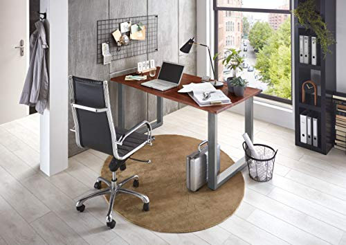 SAM Schreibtisch Palma 160x85 cm, Akazienholz nussbaumfarben & massiv, Bürotisch mit echter Baumkante, Computertisch mit U-Gestell aus Metall Silber
