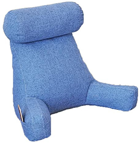 Lesekissen Rückenkissen, Rückenkissen Bett mit Nackenrolle Abnehmbare, RückenstüTzkissen Sofa Couch, Lesekissen Buchkissen Lesehilfe mit Armlehnen, Groß Kissen para Lesen Blau
