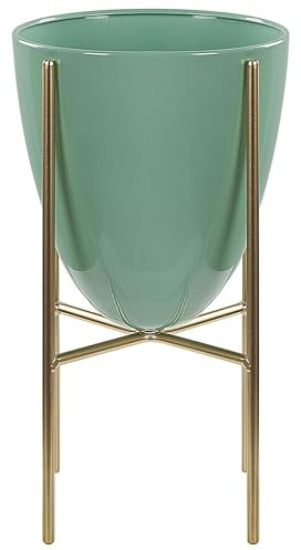 Beliani Cache-Pot de Fleurs sur Pieds Vert et Doré pour Plantes et Fleurs Décoration Salon Glamour