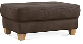 CAVADORE Hocker Puccino mit Holzfüßen im Landhausstil / Beistellhocker für Sofa Puccino in Lederoptik / 99 x 45 x 65 cm / Mikrofaser Dunkelbraun