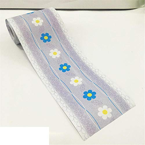 GouieRylin TapetenbordüRe BordüRe Selbstklebend Zum Aufkleben FüR Wohnzimmer KüChe Badezimmer Abnehmbare Wasserdicht Bodenleiste Pvc Dekorative BordüRe Blaue und weiße Blumen 10.6cm X 1000CM