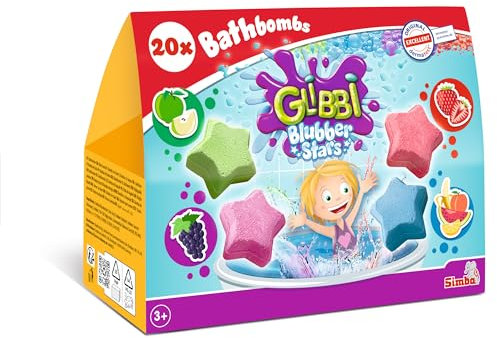 Simba 105953577 - Glibbi Blubber Stars, 20 Badebomben lassen das Wasser sprudeln, 4 Düfte und Farben, nachhaltige Verpackung, Badespielzeug, ab 3 Jahren