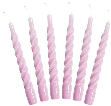 Candles with a Twist®, Stabkerzen gedreht, Hergestellt in Italien, 25 Farben verfügbar, Tafelkerzen lackiert, Spiralkerzen lange Brenndauer 5 Stunden, Kerzen Deko, 6 Stück, 2,2 x 21cm (Lila)