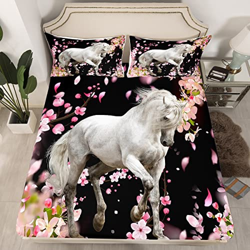 Set di biancheria da letto con cavallo bianco Palomino per ragazzi e ragazze, stile animali selvatici, 3 pezzi, misura King