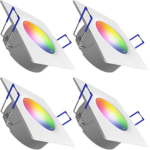 linovum 4x WEEVO Einbauspot flach weiß IP44 eckig kompatibel mit Alexa & Google Home - LED Spot RGB 230V Wifi App-Steuerung