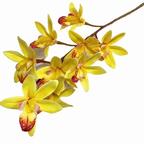 Gladiolus garden 5pcs Artificial Real Touch Cymbidium Orchid Flowers 9 Heads PU Southeast Asia Phalaenopsis Butterfly Orchid (yellow)