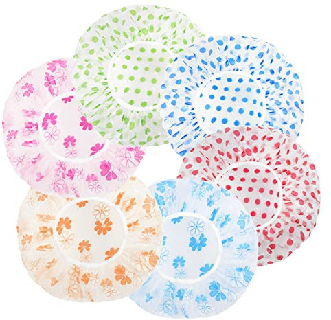 URAQT Cuffia Doccia, 6 Pezzi Impermeabile Cuffia da Bagno in Plastica, Elastica Shower Caps Cuffia Capelli Salone Riutilizzabili per Doccia Spa Salon, Capelli Protezione, per Bambini Donna Uomo