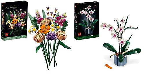 LEGO Blumige Fusion Bundle – Enthält die Bausets Blumenstrauß (10280) und Orchidee (10311) mit künstlichen Blumen für Erwachsene und als Deko zu Hause– Valentinstagsgeschenk für Frauen und Männer