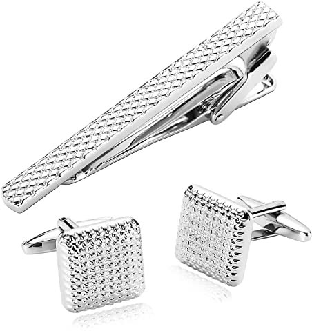 Whoiy Krawattenklammer Silber, Krawattennadel Gravur Edelstahl Geometrie für Männer Frauen Kostenlose Gravur mit Schmuck Box