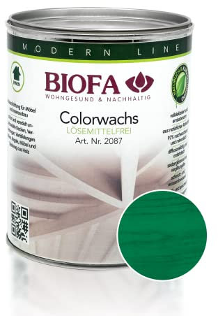 BIOFA Colorwachs lösemittelfrei farbig natürliche Holz-Wachs-Lasur mit Carnaubawachs für Holzdecken, Möbel, Spielzeug Türkis 1L