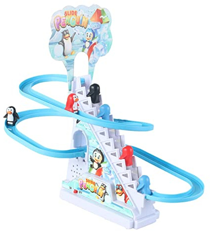 Harilla Elektrisches Pinguin-Rennset mit Lichtern Kleines Pinguin-Rutschen-Spielset Spielen Sie lustige kleine Pinguin-Spielzeugtreppen, 6 Pinguin