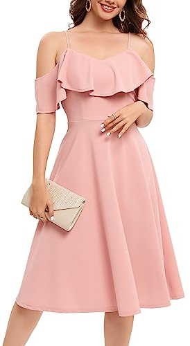 Bbonlinedress Chic cocktail partyklänning för dop, ceremoni, bal, bröllop, mellanlång med hängslen, Blush, XXL