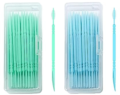 Palillos de dientes, palillos dentales con cerdas, púas dentales de doble cara, palillos de dientes de plástico desechables, paquete portátil (40 unidades x 2 unidades)