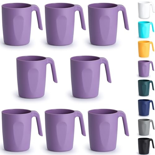 Berglander Lila Plastik Kaffeetassen Set 8er 450ml, Kunststoff Kaffeebecher mit Griffen mehrweg, Wasserbecher, leicht zu tragen, ideal für Zuhause, Garten, Picknick, Camping, Outdoor