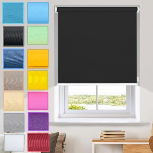 Klemmfix ohne Bohren Rollos 40 x 70 cm Sichtschutz und Sonnenchutz,ohne Bohren Fensterrollo Seitenzugrollo Klemmrollo mit Klämmträger, für Fenster und balkontür, Schwarz