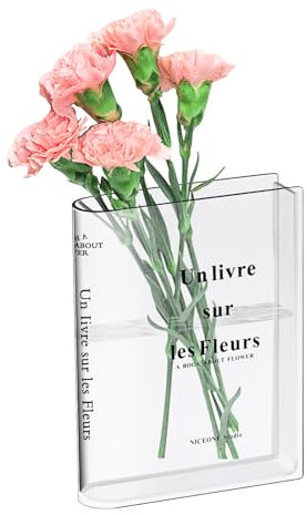 Vaso Libro Acrilico Trasparente, Vaso a Forma di Libro per Tulipani, Vasos Floreale a Forma di Libros per la Decorazione della Tavola della Camera da Letto, Soggiorno, Ufficio