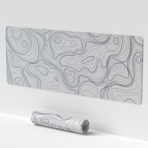 White and Black Topographic Mouse Pad, Large Gaming Mouse Pad (11.8 * 27.6in), Waterproof and Anti-Slip Full Desk Mouse Mat for Keyboard and Mouse Office& Home