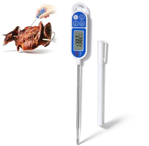 ZAWELIYO Digital Meat Thermometer with Long Probe - Instant Read, Accurate, Easy to Clean & Carry - Ideal for Slow Roasted Steak, Cooking, Grilling, Baking, BBQ, Food Safety