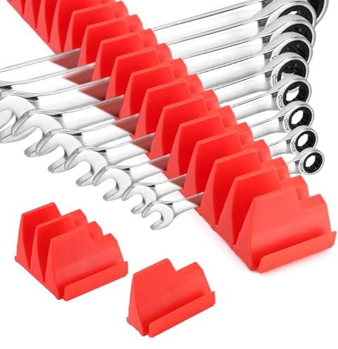 Kisbeibi Wrench Organizer for 40 Wrenches, Improving Efficiency Magnetic Wrench Holder, Tool Organizer for Tool Box, Wall-Mounted Pliers Holder Wrench Organizer for Wrench Storage(Red)