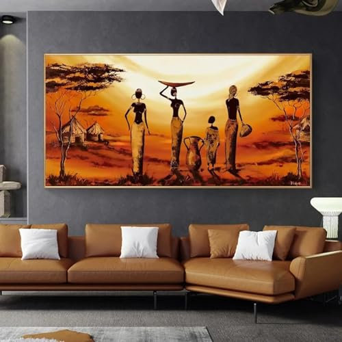 NXMYDBD Afrikanische Frau, Gemälde auf Leinwand, große abstrakte Wandkunst, Bilder für Wohnzimmer, Vintage, Heimdekoration, Kunstwerk, 50 x 100 cm, ungerahmt