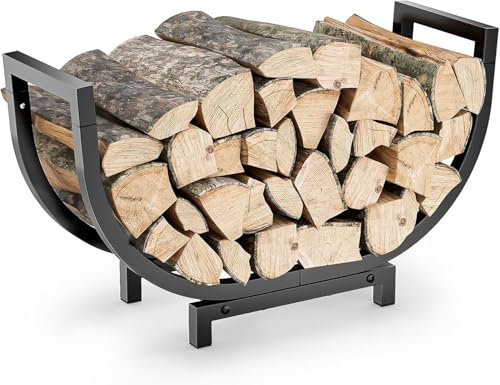 Bomclap Scaffale per legna da ardere in metallo, a forma di U, per interni ed esterni, 60 x 20 x 33 cm, Nero