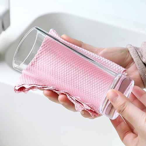 DystopiaWorld 5PCS Fish Scale Design Microfiber Polishing Cleaning Cloth Set for Kitchen Tasks (30cm*40cm for PINK)