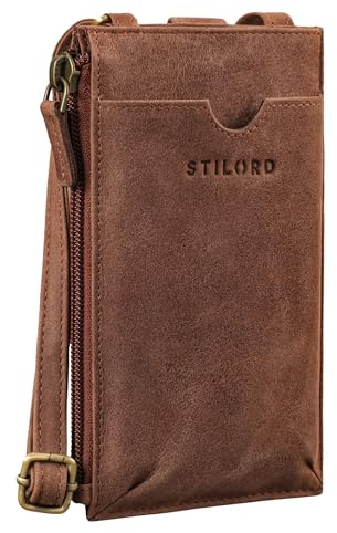 STILORD Tali Leder Handytasche mit Geldbörse zum Umhängen 3-in-1 Brustbeutel Leder Crossbody Bag Damen Kleine Umhängetasche mit Geldbeutel Echtleder Farbe:Messina - braun