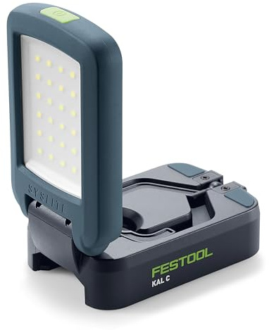 Festool 18V Akkuleuchte Syslite KAL C LED Arbeitsleuchte - 1200 Lumen | Tageslichtähnliches Licht 5000 K, 3 Stufen dimmbar, schwenkbar bis 180 Grad, Schutzklasse IP54 gegen Staub und Spritzwasser