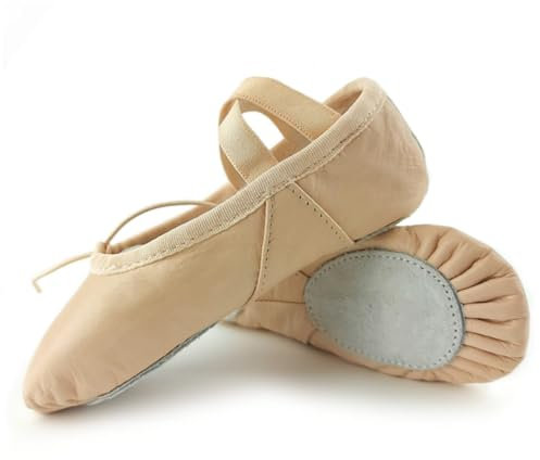 Ballet Shoes Split Sole Leather Ballet Flats Ballerina Shoes Pink Ballet Gymnatic Yoga Dance Shoes (3 UK Girls)