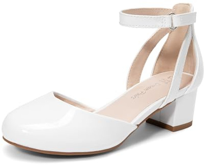 DREAM PAIRS Scarpe Eleganti da Ragazza con Punta Chiusa e Tacco Alto Principessa Scarpe per Bambine con Tacco a Blocco Mary Jane,Size 33.5,Bianco,KKUMPU2501