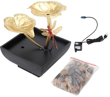 Lotusblatt-Libellenförmige USB-Tisch-Wasserdekoration, Zirkulierendes Wasserspiel aus Eisen, Kunsthandwerk, Ornamente, Raumbrunnen-Dekoration für das Wohnzimmer